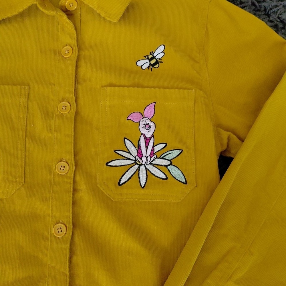 OUR Disney Winnie Pooh Corduroy Small Yellow Gold Button Up Raw Hem Embroidered - Picture 5 of 15